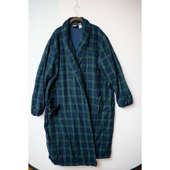 L.L. Bean Men's Scotch Plaid Flannel Robe Black watch tartan belt SEE XXL - Picture 1 of 6